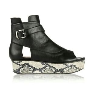 Thakoon Addition Sky 2 Leather Peep Toe‎ Flatform Boots - Black Snakeskin 40 / 7